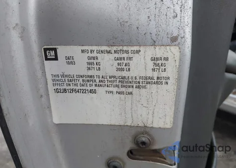 2004 Pontiac Sunfire z USA, uszkodzony, nr VIN 1G2JB12F647221450